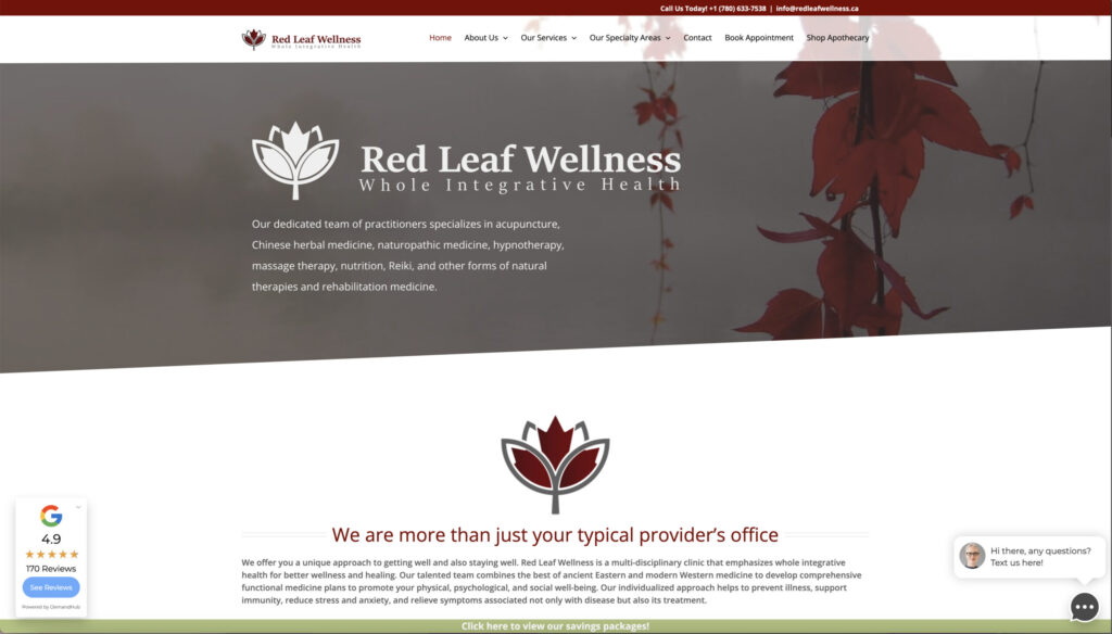 Screenshot of Red Leaf Wellness Website - Acupuncture in Edmonton