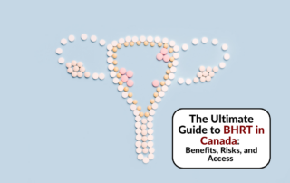 Pills arranged in the shape of a uterus, representing BHRT treatment in Canada