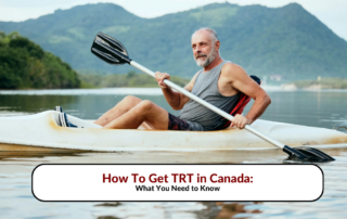 Older man kayaking on a lake, representing the benefits of TRT in Canada.