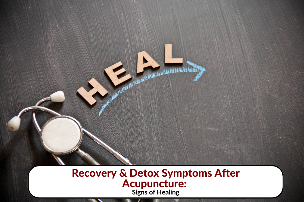 Stethoscope and the word 'HEAL' representing recovery and detox after acupuncture