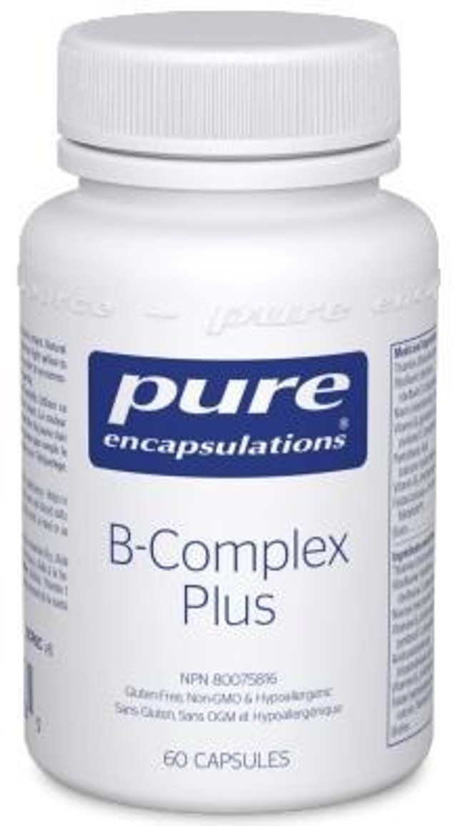 Pure Encapsulations B-Complex Plus, a bottle of 60 gluten-free and non-GMO capsules