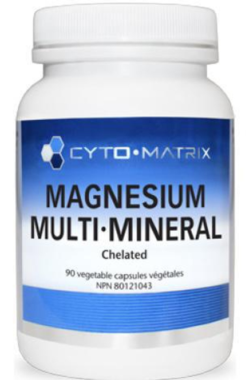 Cyto-Matrix Magnesium Multi-Mineral, a bottle of 90 chelated vegetable capsules for mineral support