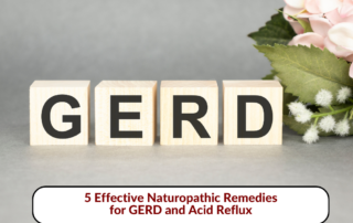 Wooden blocks spelling GERD with a floral background