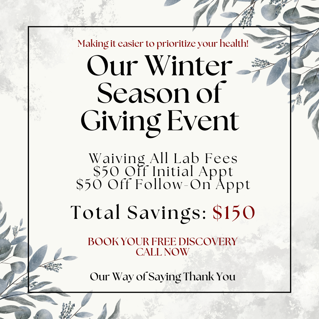 Winter Season of Giving Event with health savings including waived lab fees and discounts on appointments.