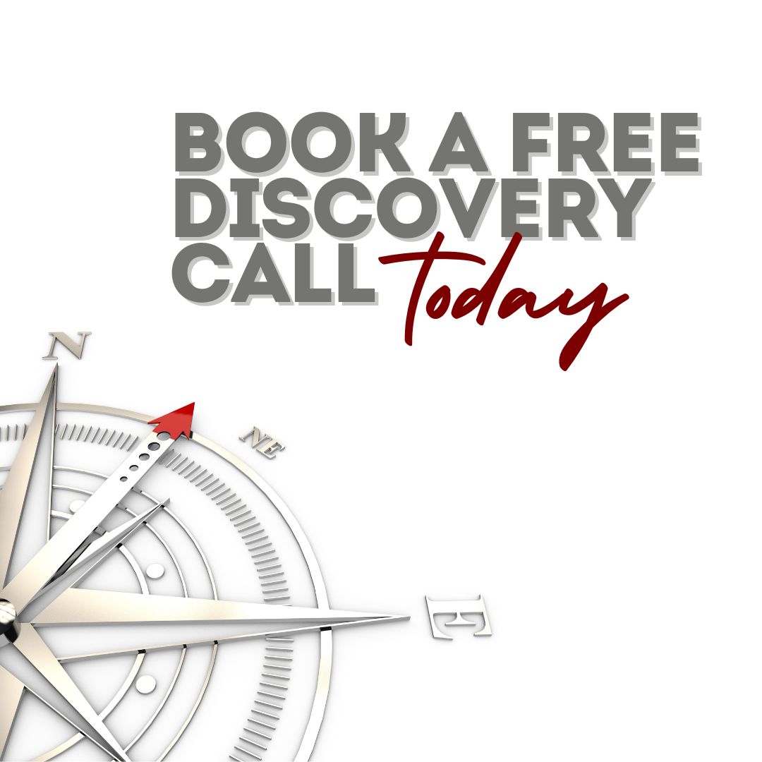 Book Your ADHD Discovery Call – Find Direction and Focus Compass with a red arrow symbolizing guidance and direction, paired with text that reads ‘Book a Free Discovery Call Today’ for Red Leaf Wellness’s virtual ADHD treatment across Canada.