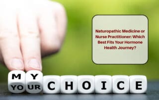 Dice spelling MY CHOICE and YOUR CHOICE representing the decision between naturopathic medicine and nurse practitioner care for hormone health at Red Leaf Wellness