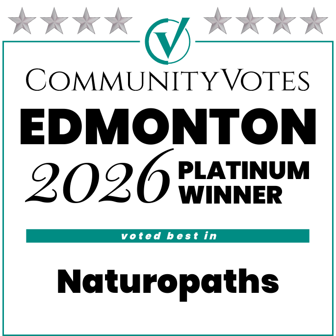 CommunityVotes Edmonton 2026 Platinum Winner badge for Best Naturopaths awarded to Red Leaf Wellness